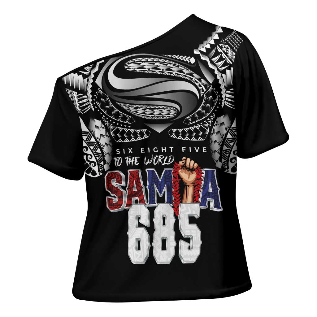 Super Samoa-Six Eight Five to The World Cross Shoulder Shirt Traditional Samoan Tattoo Black Color LT03 - Polynesian Pride