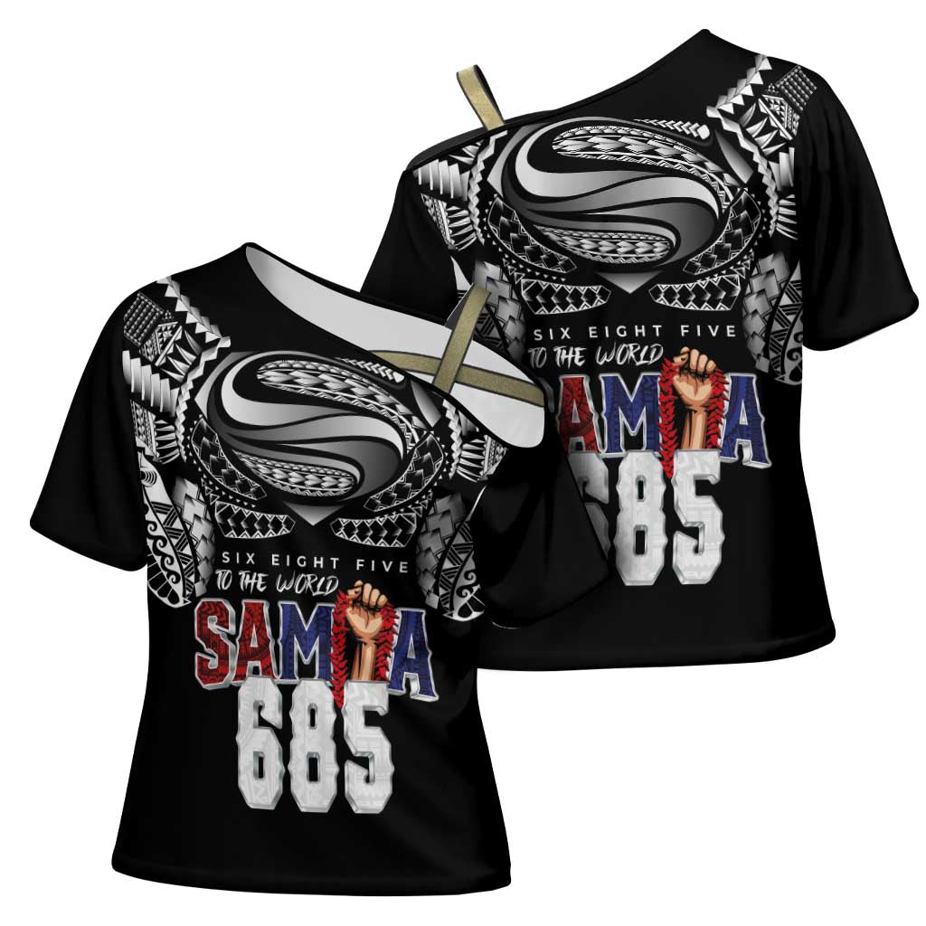 Super Samoa-Six Eight Five to The World Cross Shoulder Shirt Traditional Samoan Tattoo Black Color LT03 - Polynesian Pride