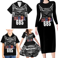 Super Samoa-Six Eight Five to The World Family Matching Long Sleeve Bodycon Dress and Hawaiian Shirt Traditional Samoan Tattoo Black Color