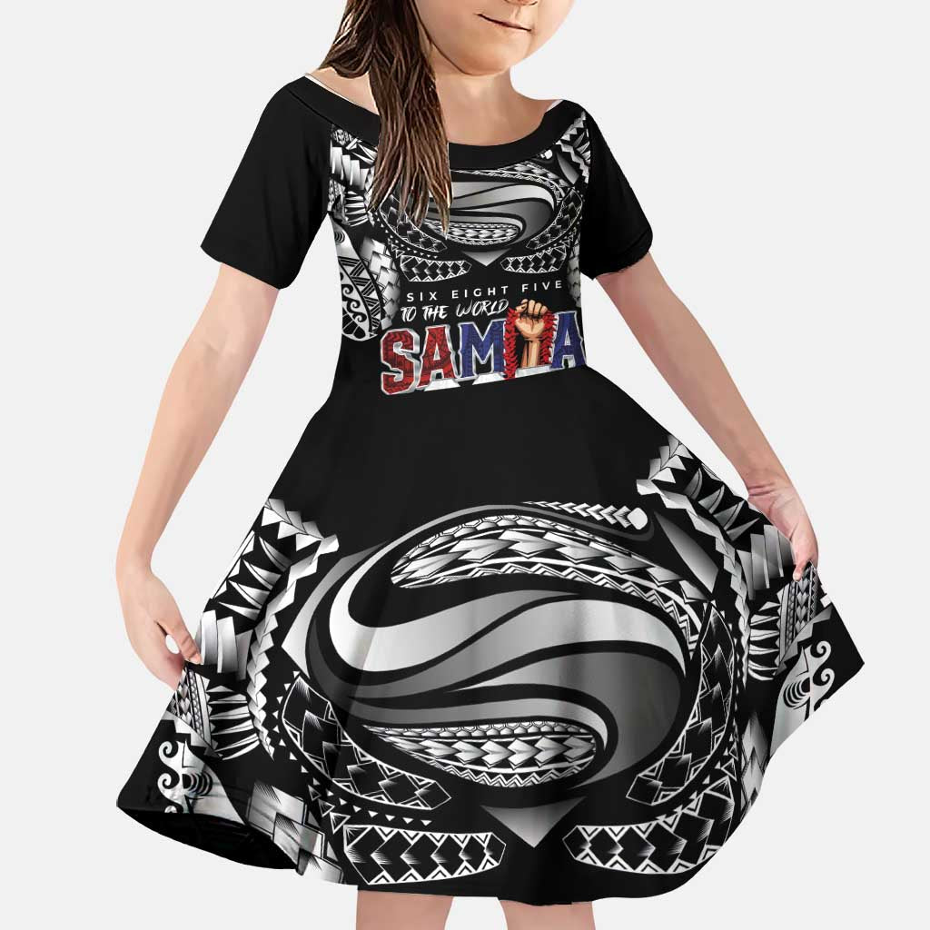 Super Samoa-Six Eight Five to The World Family Matching Mermaid Dress and Hawaiian Shirt Traditional Samoan Tattoo Black Color LT03 Daughter's Dress Black - Polynesian Pride