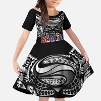 Super Samoa-Six Eight Five to The World Family Matching Mermaid Dress and Hawaiian Shirt Traditional Samoan Tattoo Black Color LT03 Daughter's Dress Black - Polynesian Pride