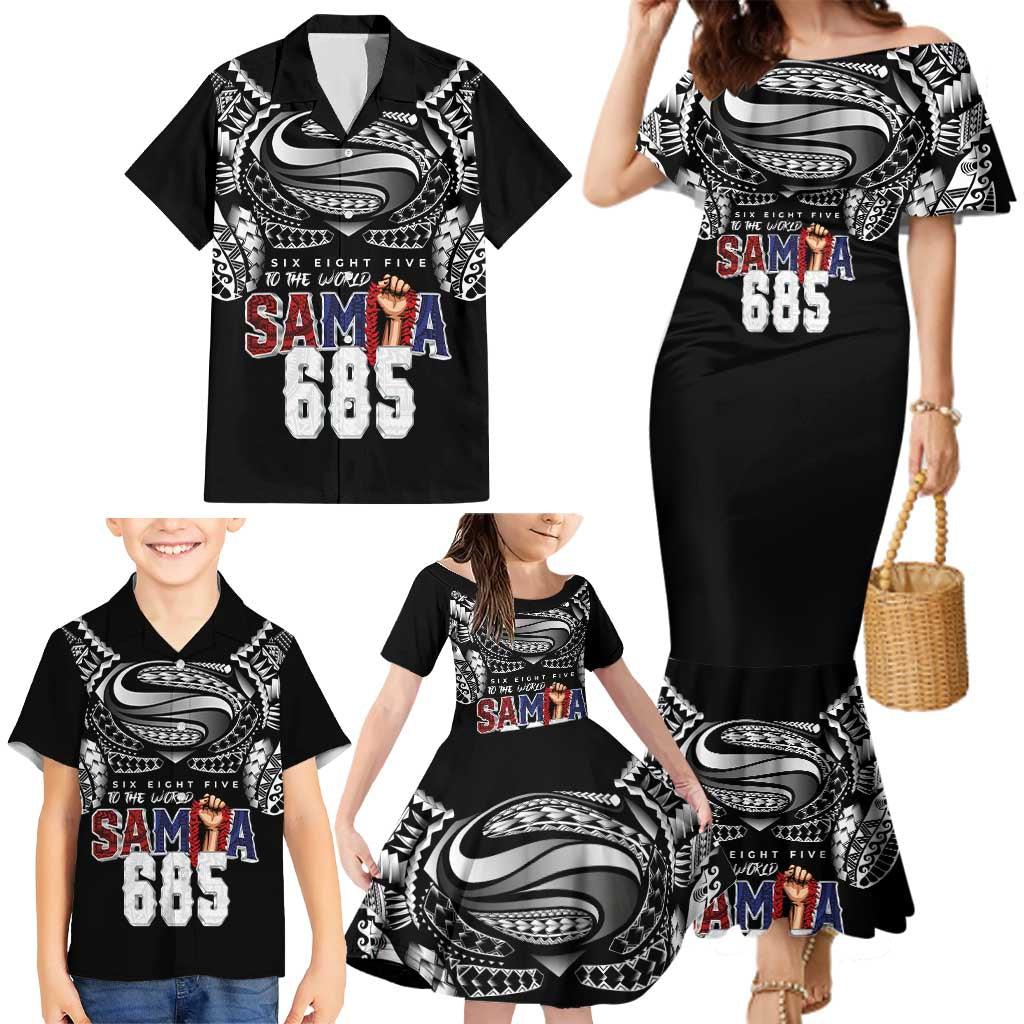 Super Samoa-Six Eight Five to The World Family Matching Mermaid Dress and Hawaiian Shirt Traditional Samoan Tattoo Black Color LT03 - Polynesian Pride
