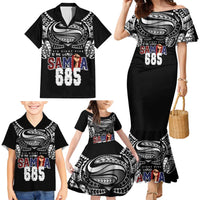 Super Samoa-Six Eight Five to The World Family Matching Mermaid Dress and Hawaiian Shirt Traditional Samoan Tattoo Black Color LT03 - Polynesian Pride
