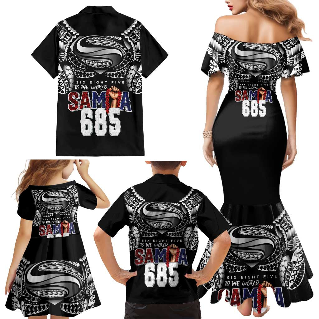 Super Samoa-Six Eight Five to The World Family Matching Mermaid Dress and Hawaiian Shirt Traditional Samoan Tattoo Black Color LT03 - Polynesian Pride