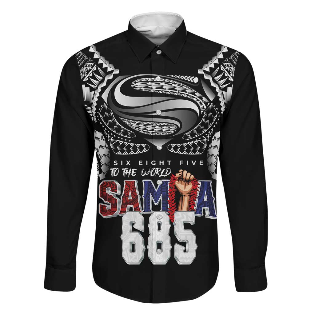 Super Samoa-Six Eight Five to The World Family Matching Mermaid Dress and Hawaiian Shirt Traditional Samoan Tattoo Black Color LT03 Dad's Shirt - Long Sleeve Black - Polynesian Pride