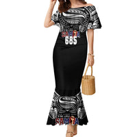 Super Samoa-Six Eight Five to The World Family Matching Mermaid Dress and Hawaiian Shirt Traditional Samoan Tattoo Black Color LT03 Mom's Dress Black - Polynesian Pride