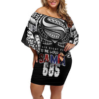 Super Samoa-Six Eight Five to The World Family Matching Off Shoulder Short Dress and Hawaiian Shirt Traditional Samoan Tattoo Black Color