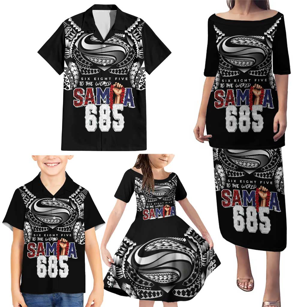 Super Samoa-Six Eight Five to The World Family Matching Puletasi and Hawaiian Shirt Traditional Samoan Tattoo Black Color