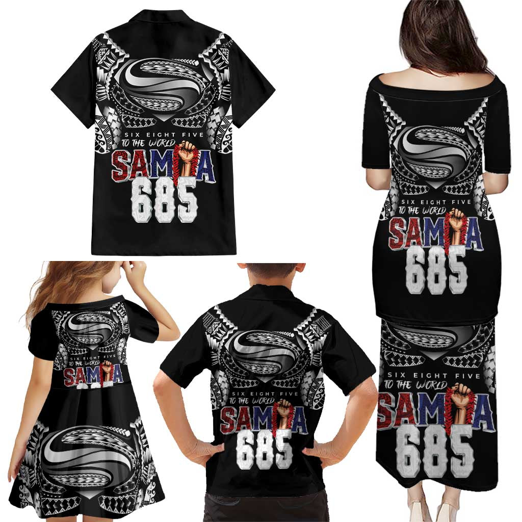 Super Samoa-Six Eight Five to The World Family Matching Puletasi and Hawaiian Shirt Traditional Samoan Tattoo Black Color