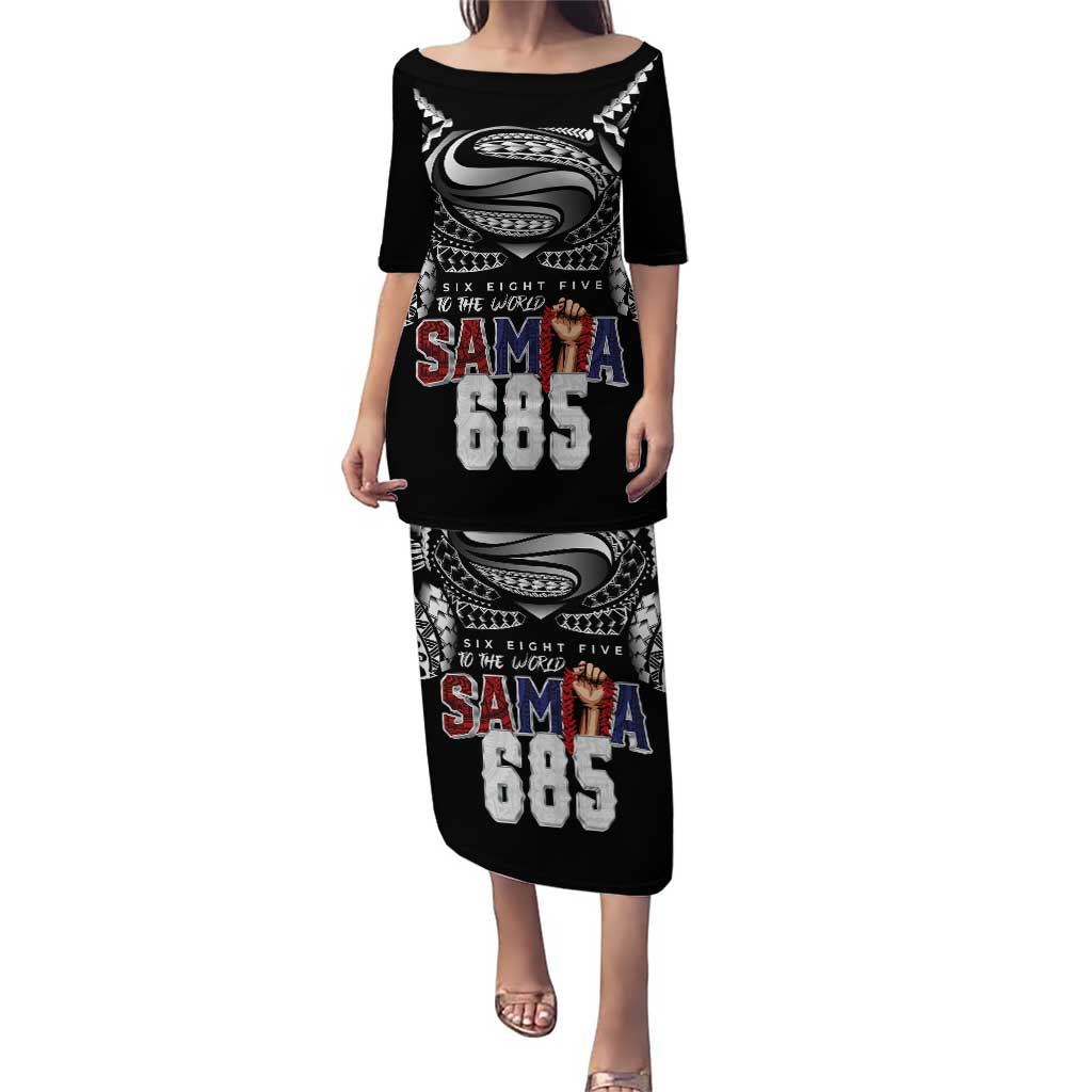 Super Samoa-Six Eight Five to The World Family Matching Puletasi and Hawaiian Shirt Traditional Samoan Tattoo Black Color