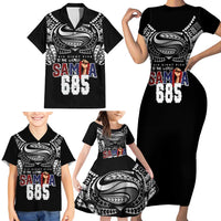 Super Samoa-Six Eight Five to The World Family Matching Short Sleeve Bodycon Dress and Hawaiian Shirt Traditional Samoan Tattoo Black Color