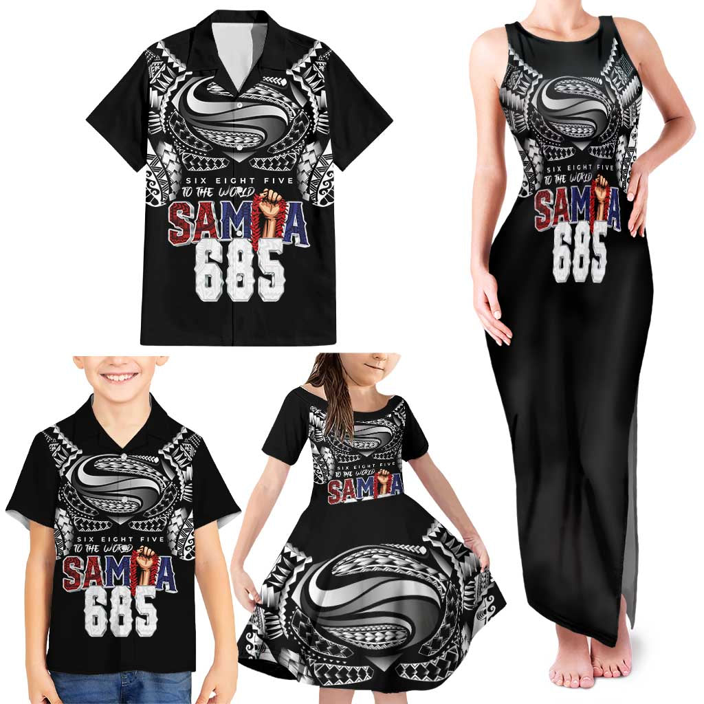 Super Samoa-Six Eight Five to The World Family Matching Tank Maxi Dress and Hawaiian Shirt Traditional Samoan Tattoo Black Color