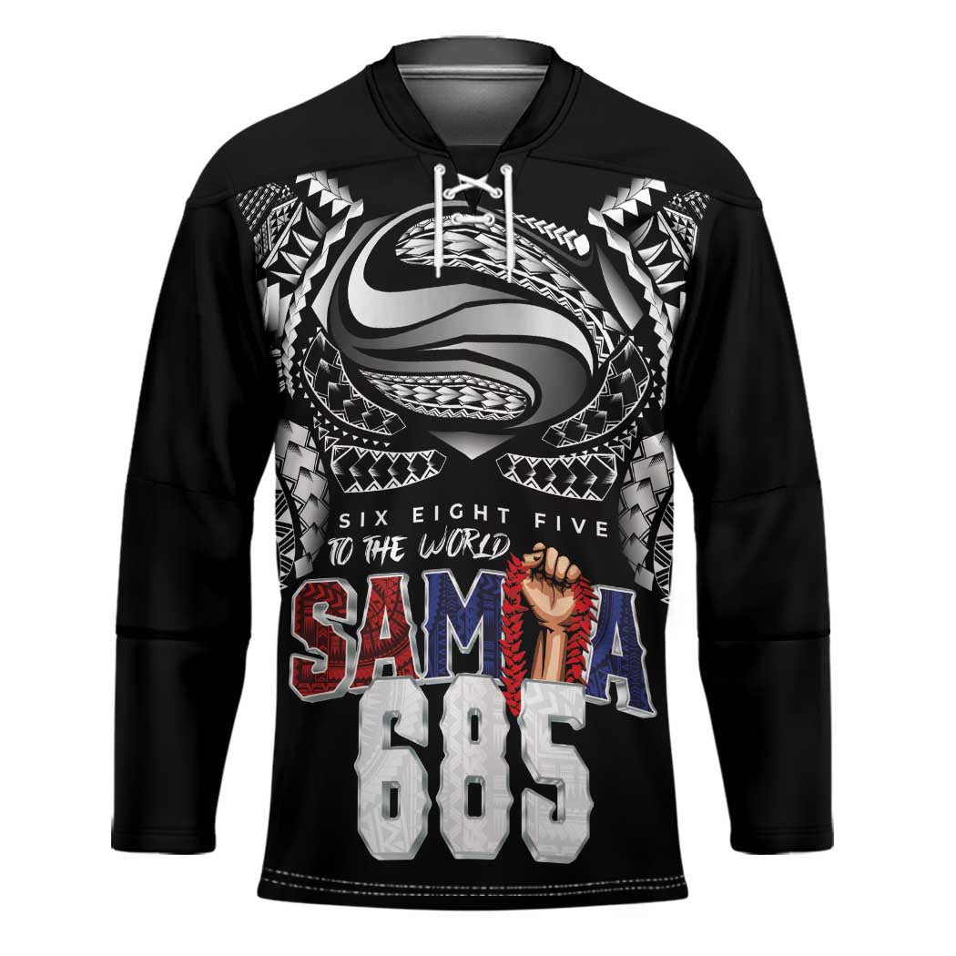 Super Samoa-Six Eight Five to The World Hockey Jersey Traditional Samoan Tattoo Black Color LT03 Unisex Black - Polynesian Pride