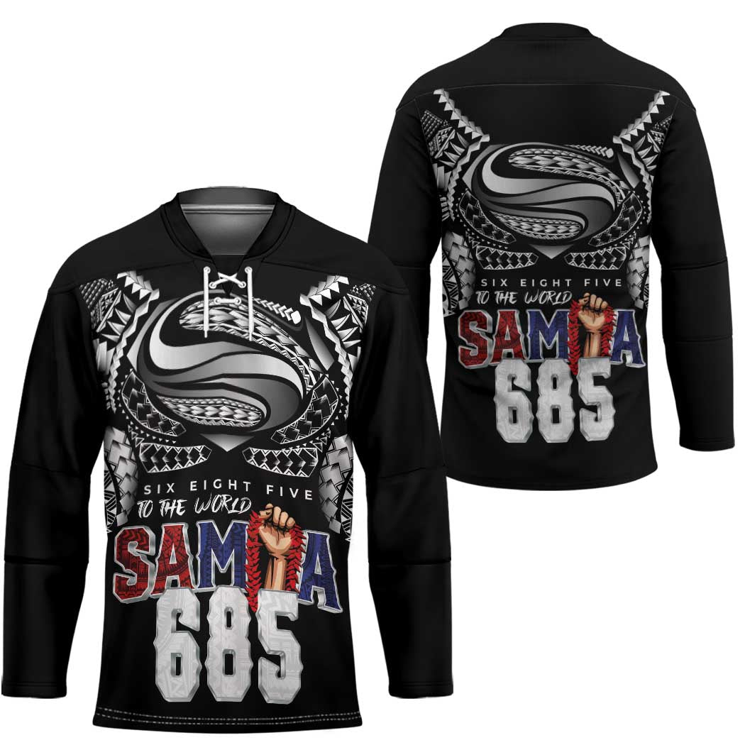 Super Samoa-Six Eight Five to The World Hockey Jersey Traditional Samoan Tattoo Black Color LT03 - Polynesian Pride