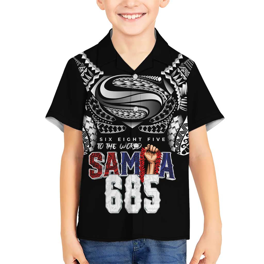 Super Samoa-Six Eight Five to The World Kid Hawaiian Shirt Traditional Samoan Tattoo Black Color LT03 Kid Black - Polynesian Pride