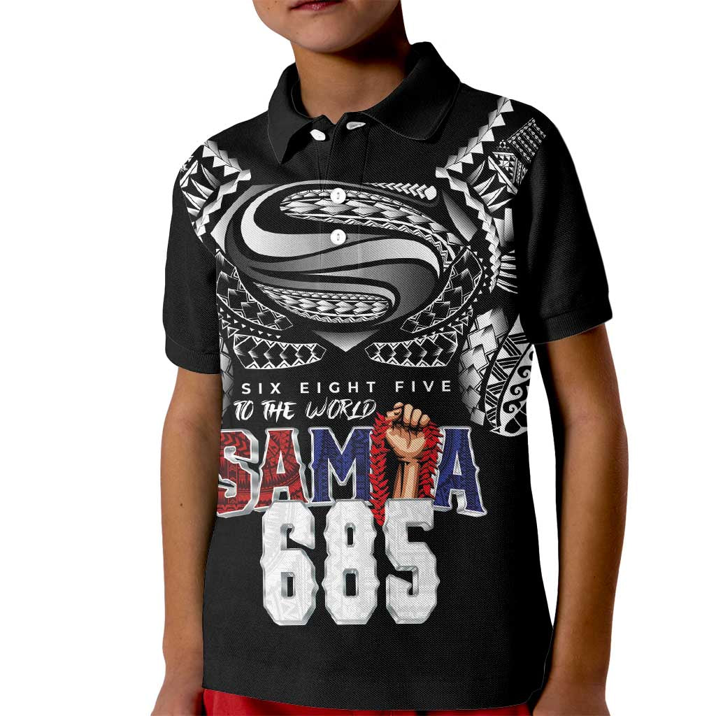 Super Samoa-Six Eight Five to The World Kid Polo Shirt Traditional Samoan Tattoo Black Color LT03 Kid Black - Polynesian Pride