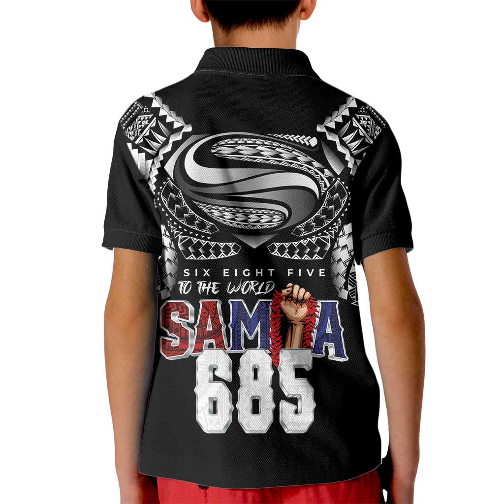 Super Samoa-Six Eight Five to The World Kid Polo Shirt Traditional Samoan Tattoo Black Color LT03 - Polynesian Pride