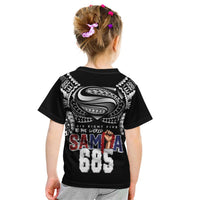 Super Samoa-Six Eight Five to The World Kid T Shirt Traditional Samoan Tattoo Black Color