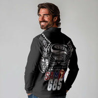 Super Samoa-Six Eight Five to The World Long Sleeve Polo Shirt Traditional Samoan Tattoo Black Color