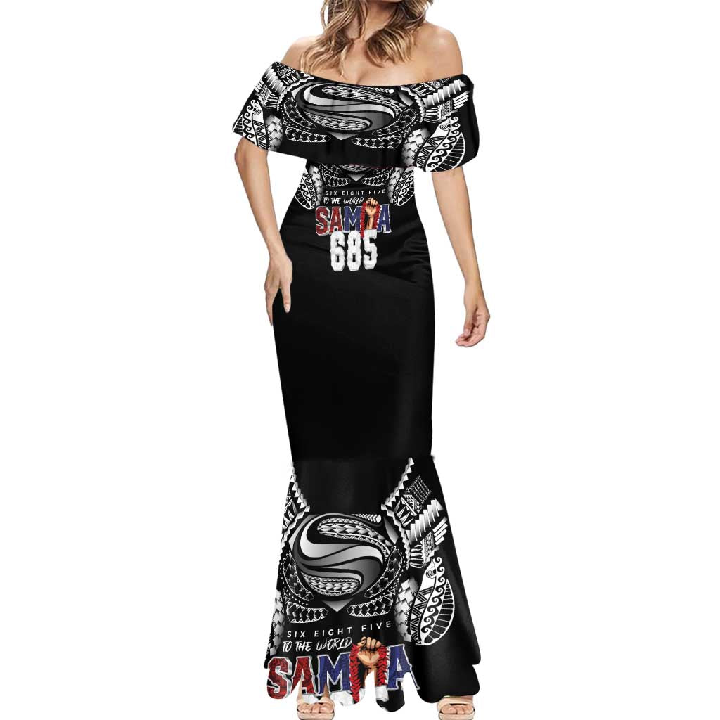 Super Samoa-Six Eight Five to The World Mermaid Dress Traditional Samoan Tattoo Black Color