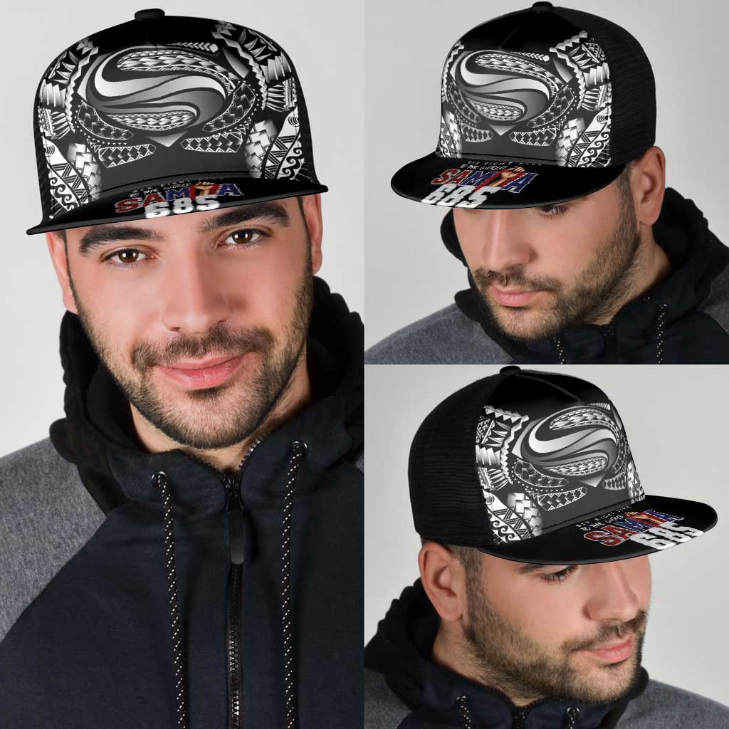 Super Samoa-Six Eight Five to The World Mesh Trucker Cap Traditional Samoan Tattoo Black Color