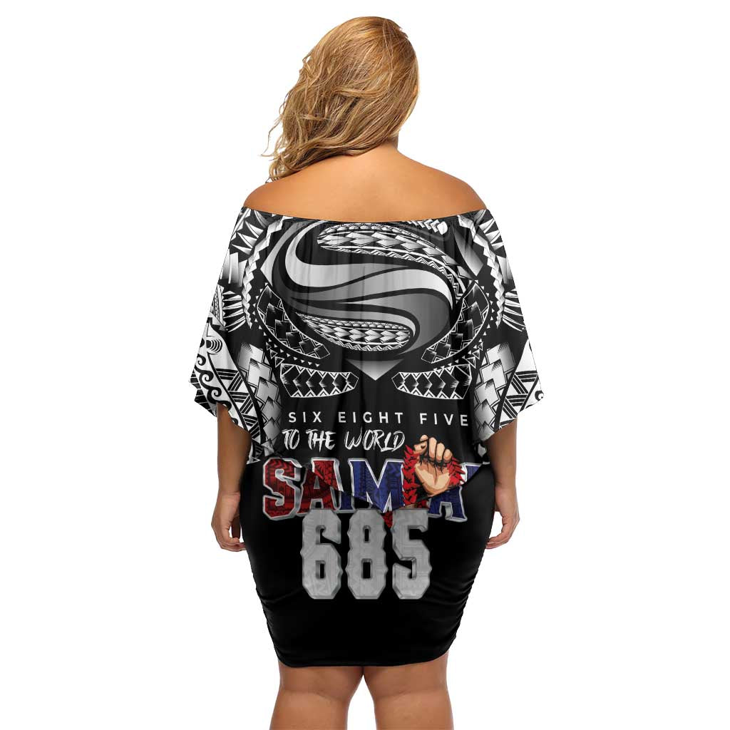 Super Samoa-Six Eight Five to The World Off Shoulder Short Dress Traditional Samoan Tattoo Black Color