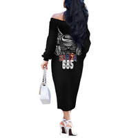 Super Samoa-Six Eight Five to The World Off The Shoulder Long Sleeve Dress Traditional Samoan Tattoo Black Color
