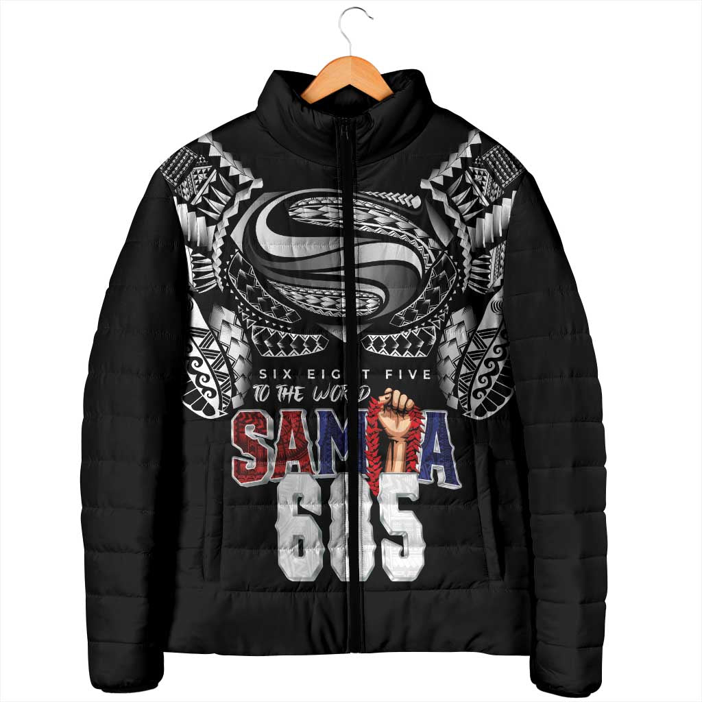 Super Samoa-Six Eight Five to The World Padded Jacket Traditional Samoan Tattoo Black Color