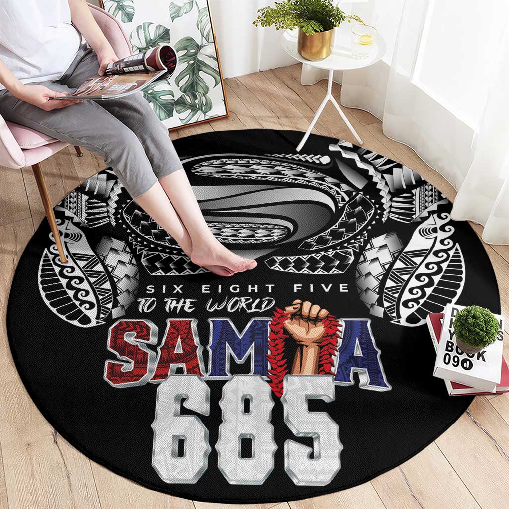 Super Samoa-Six Eight Five to The World Round Carpet Traditional Samoan Tattoo Black Color