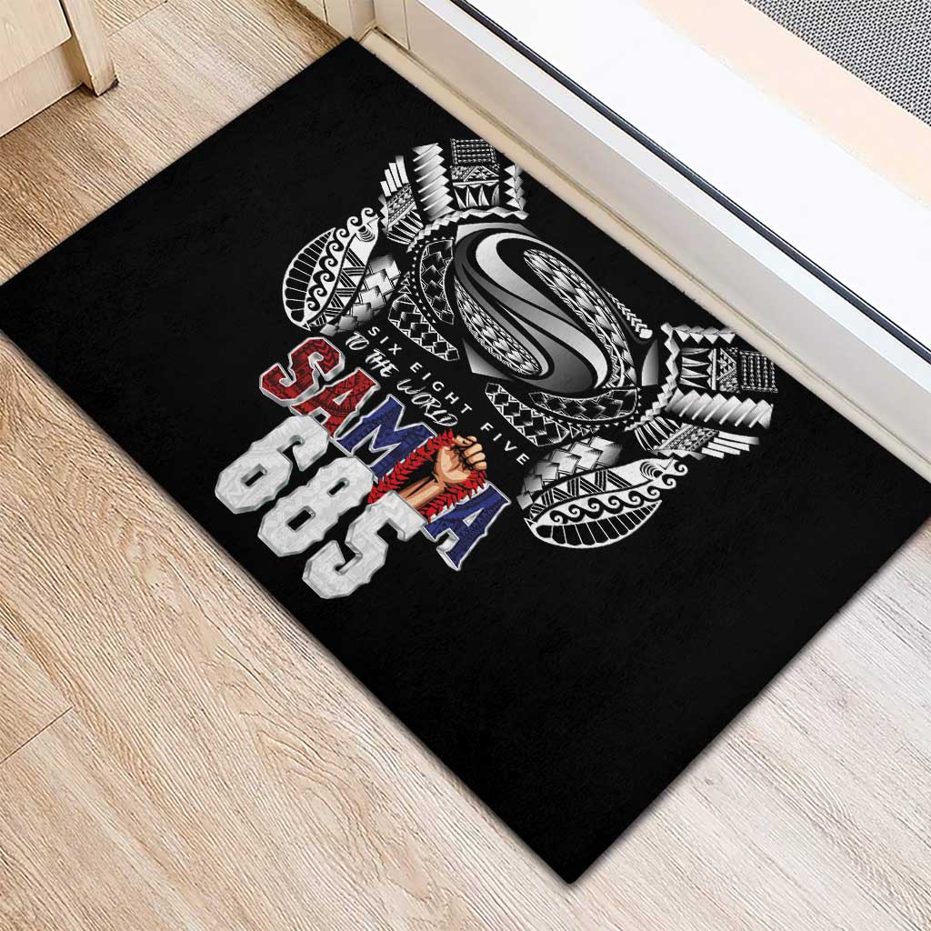 Super Samoa-Six Eight Five to The World Rubber Doormat Traditional Samoan Tattoo Black Color