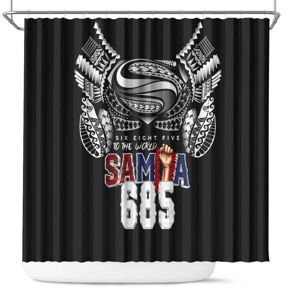 Super Samoa-Six Eight Five to The World Shower Curtain Traditional Samoan Tattoo Black Color