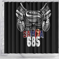 Super Samoa-Six Eight Five to The World Shower Curtain Traditional Samoan Tattoo Black Color