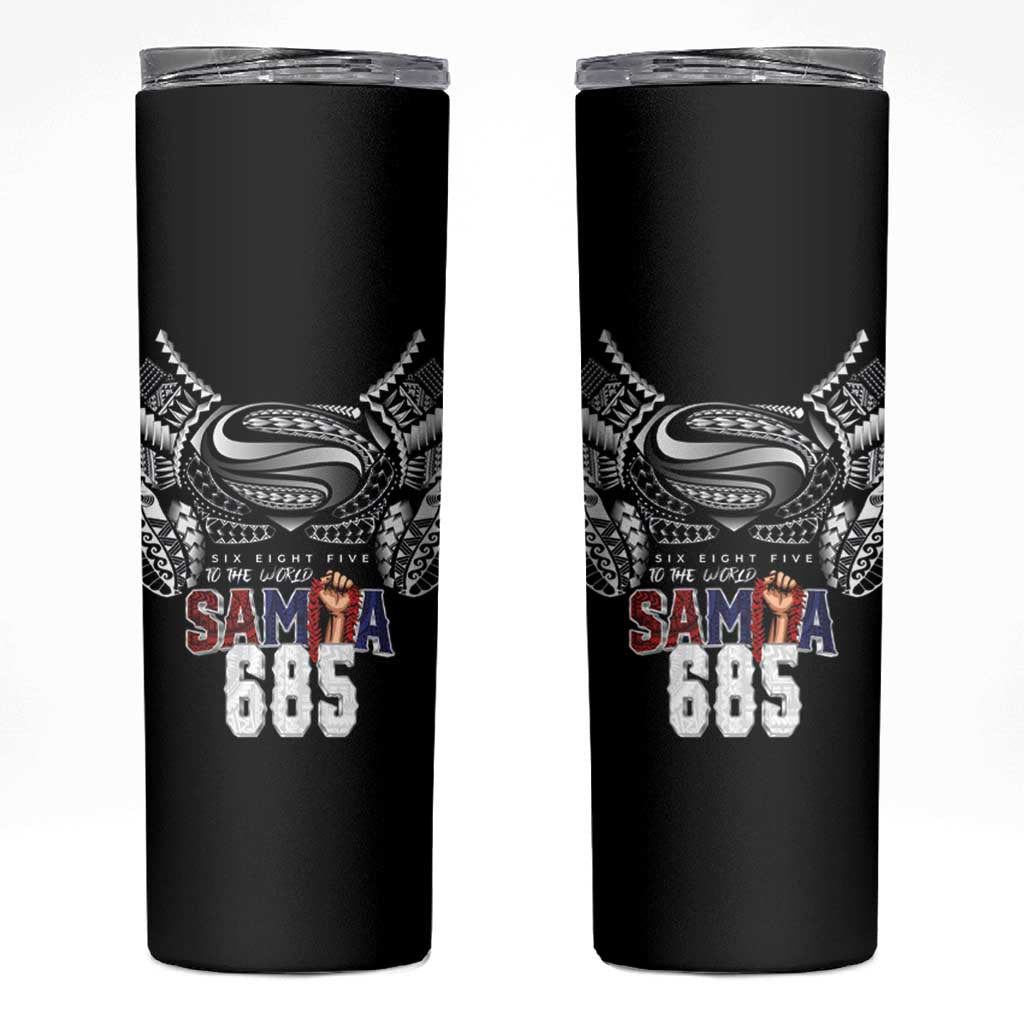 Super Samoa-Six Eight Five to The World Skinny Tumbler Traditional Samoan Tattoo Black Color