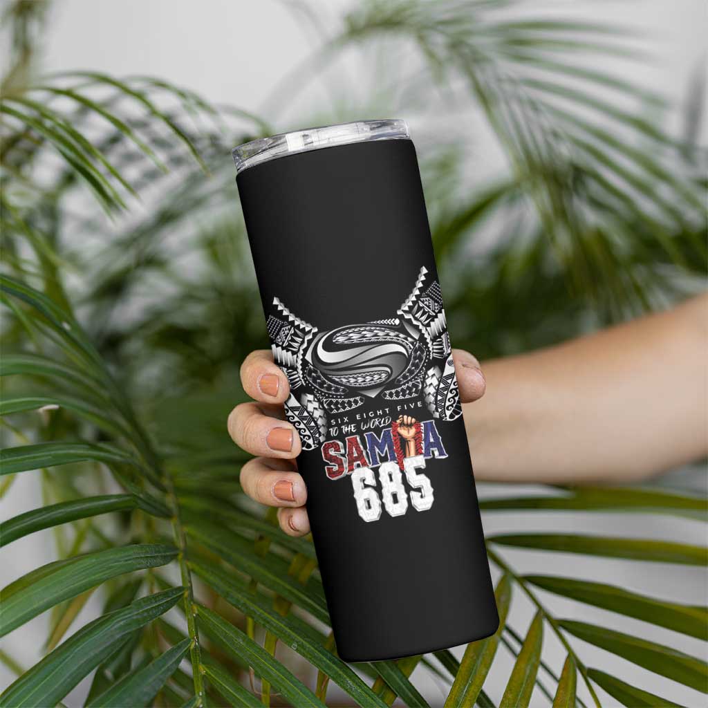 Super Samoa-Six Eight Five to The World Skinny Tumbler Traditional Samoan Tattoo Black Color
