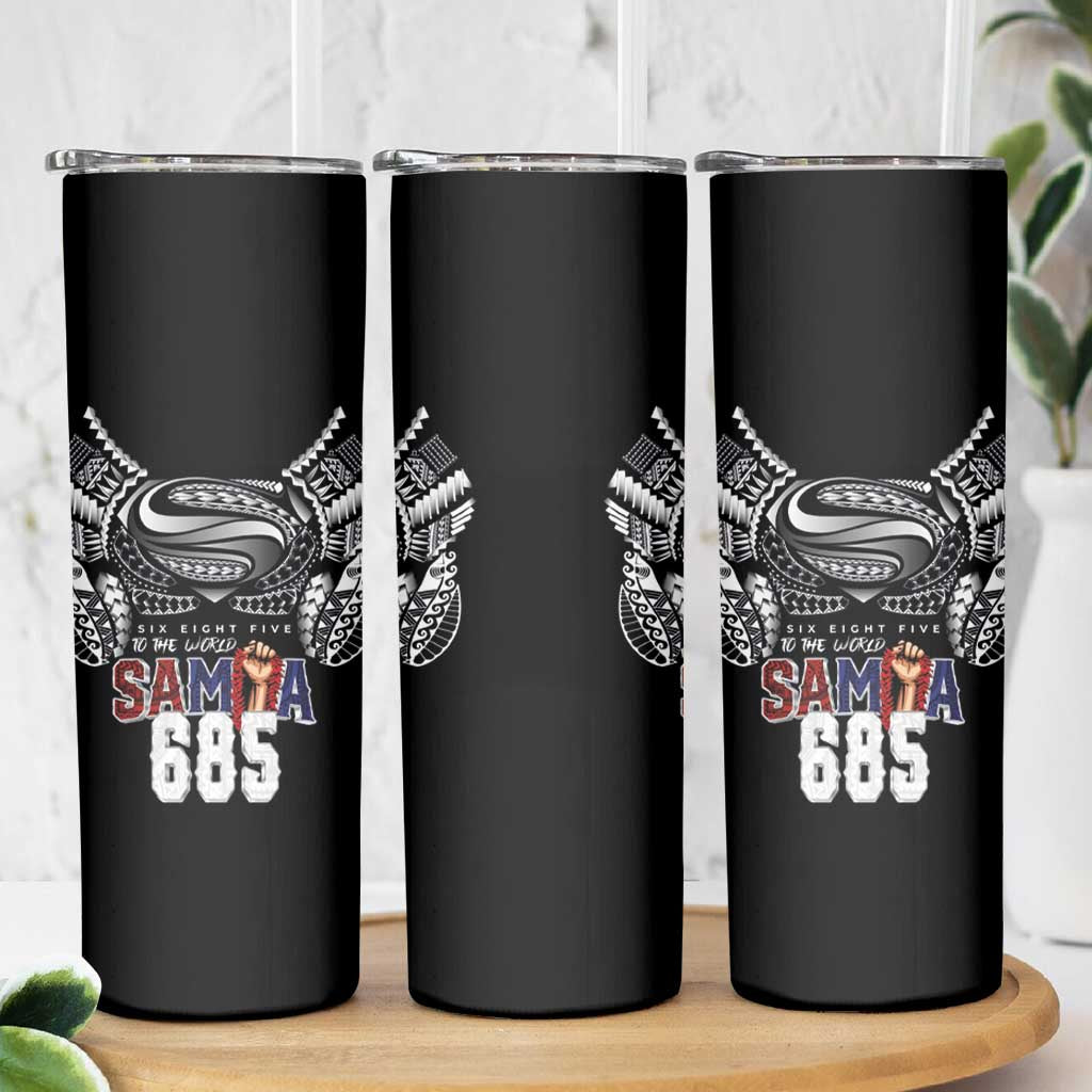 Super Samoa-Six Eight Five to The World Skinny Tumbler Traditional Samoan Tattoo Black Color