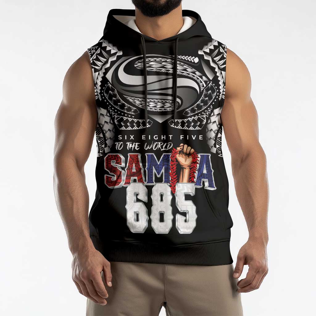 Super Samoa-Six Eight Five to The World Sleeveless Hoodie Traditional Samoan Tattoo Black Color