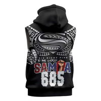 Super Samoa-Six Eight Five to The World Sleeveless Zip Hoodie Traditional Samoan Tattoo Black Color