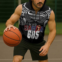 Super Samoa-Six Eight Five to The World Sleeveless Zip Hoodie Traditional Samoan Tattoo Black Color