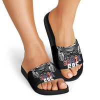 Super Samoa-Six Eight Five to The World Slide Sandals Traditional Samoan Tattoo Black Color