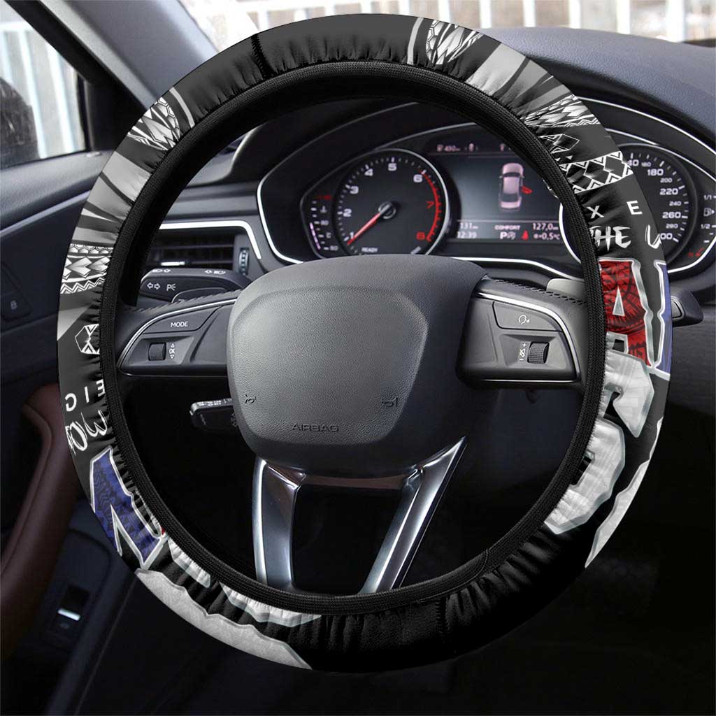 Super Samoa-Six Eight Five to The World Steering Wheel Cover Traditional Samoan Tattoo Black Color LT03 - Polynesian Pride