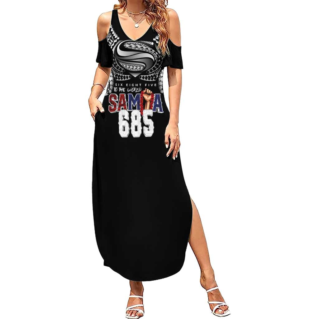 Super Samoa-Six Eight Five to The World Summer Maxi Dress Traditional Samoan Tattoo Black Color LT03 Women Black - Polynesian Pride