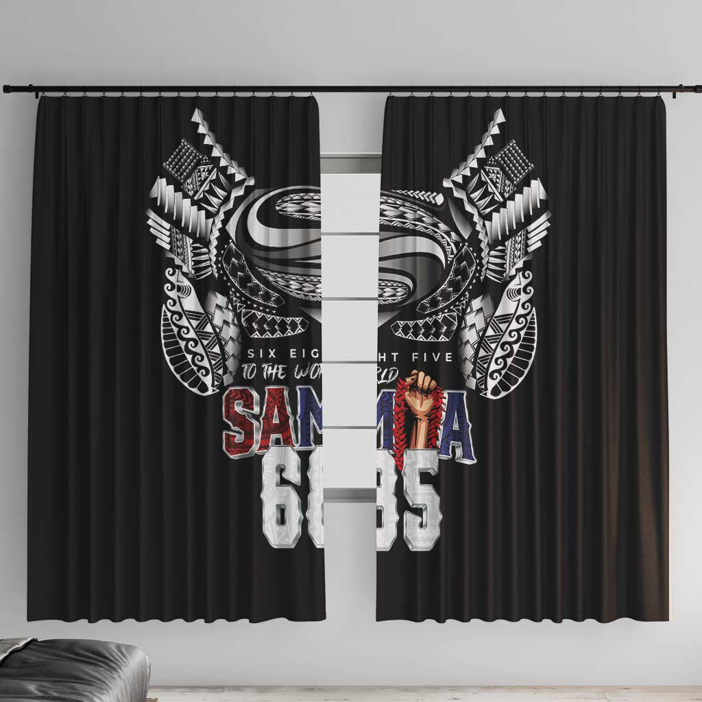 Super Samoa-Six Eight Five to The World Window Curtain Traditional Samoan Tattoo Black Color