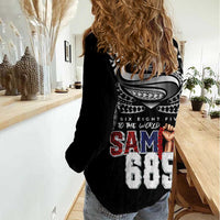 Super Samoa-Six Eight Five to The World Women Casual Shirt Traditional Samoan Tattoo Black Color