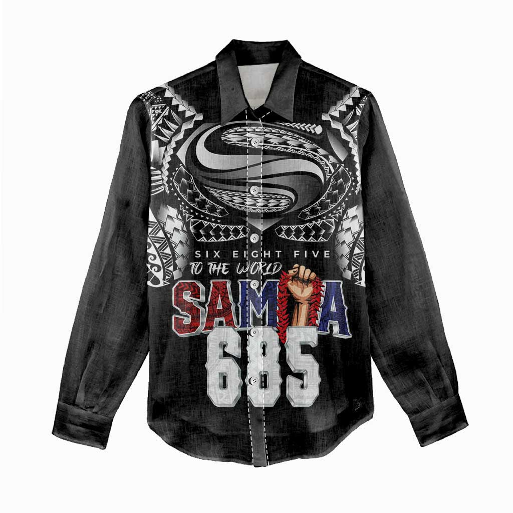 Super Samoa-Six Eight Five to The World Women Casual Shirt Traditional Samoan Tattoo Black Color