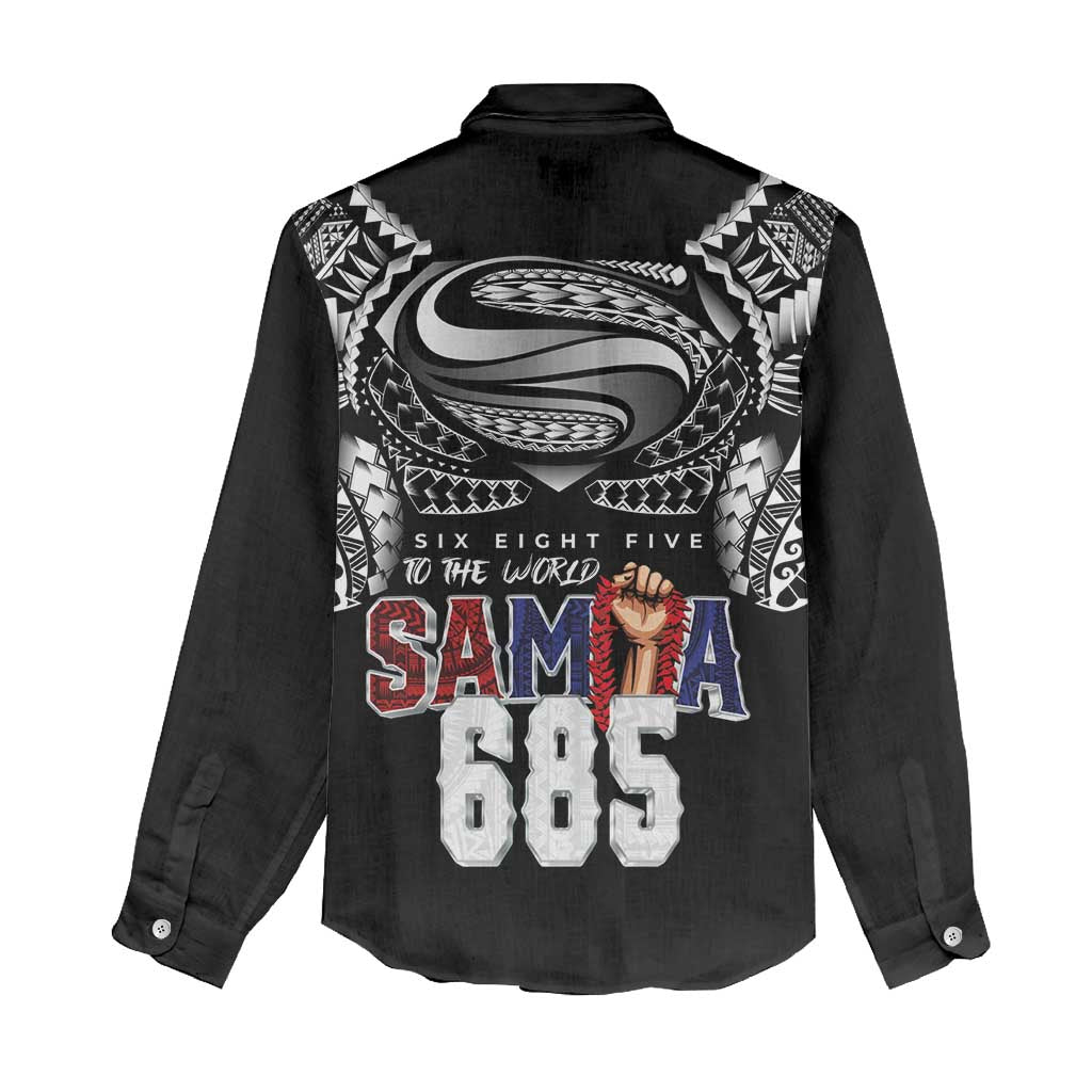 Super Samoa-Six Eight Five to The World Women Casual Shirt Traditional Samoan Tattoo Black Color