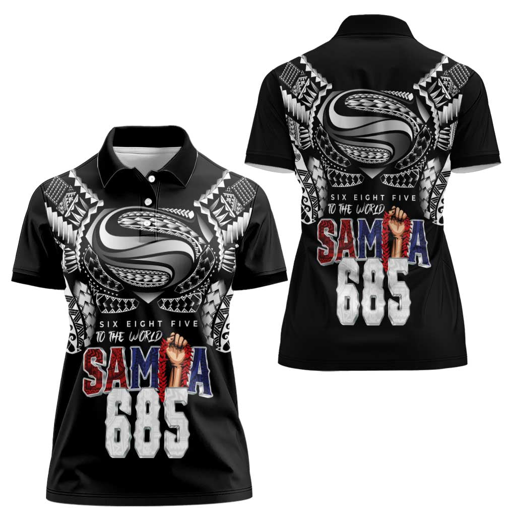 Super Samoa-Six Eight Five to The World Women Polo Shirt Traditional Samoan Tattoo Black Color