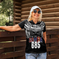 Super Samoa-Six Eight Five to The World Women Polo Shirt Traditional Samoan Tattoo Black Color