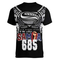 Super Samoa-Six Eight Five to The World Women V-Neck T-Shirt Traditional Samoan Tattoo Black Color