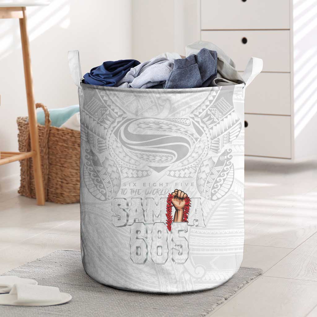Super Samoa-Six Eight Five to The World Laundry Basket Traditional Samoan Tattoo All White LT03 White - Polynesian Pride