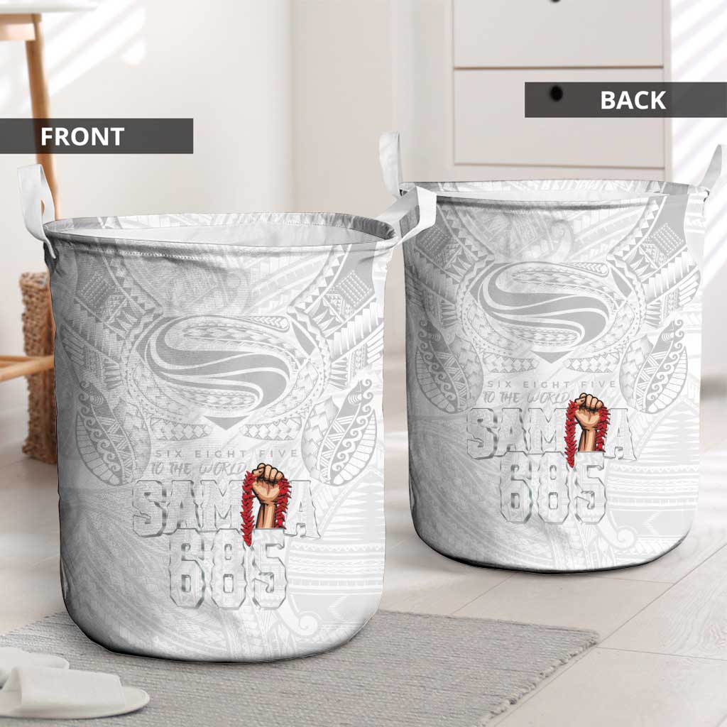 Super Samoa-Six Eight Five to The World Laundry Basket Traditional Samoan Tattoo All White LT03 - Polynesian Pride